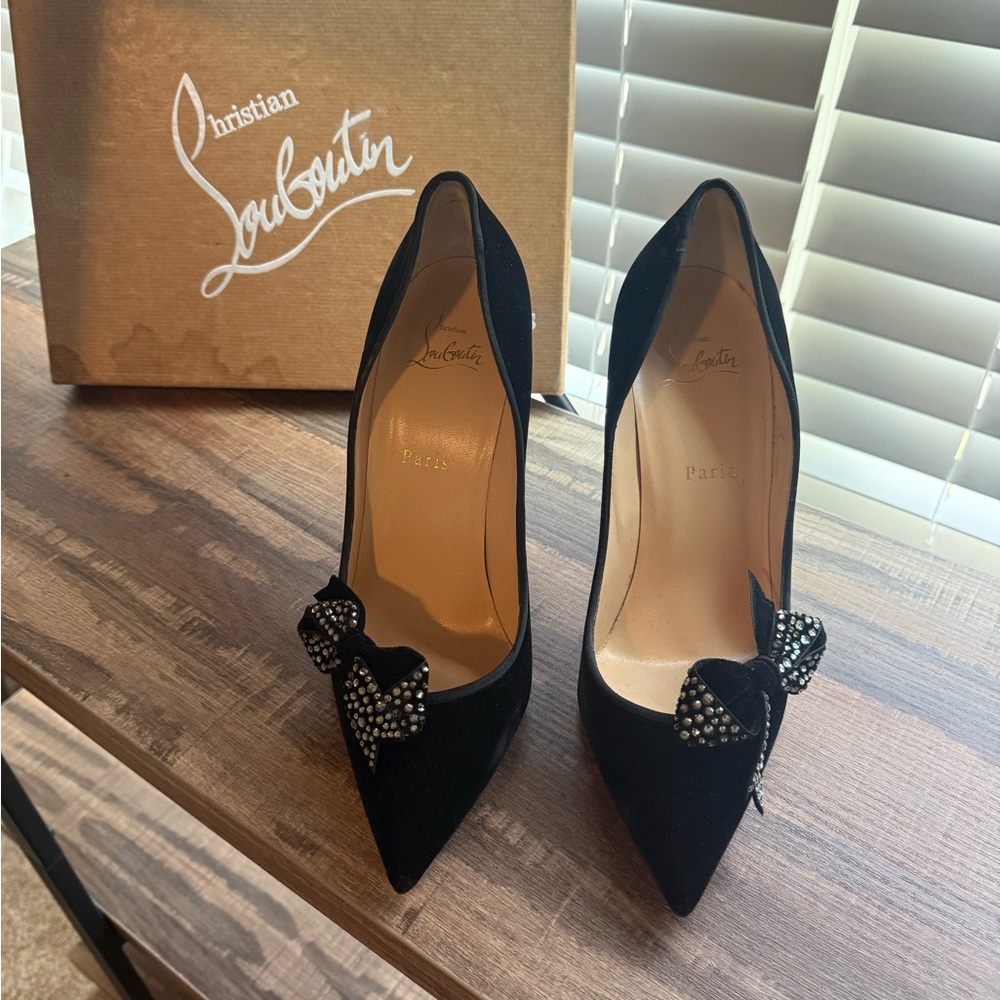 Christian Louboutin Black Heels with Bow Accent